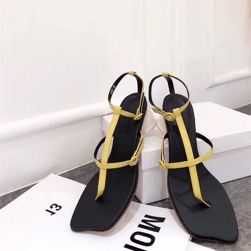 2019 Popular Flip Flop White Heel Leather Sandals Ankle T-Strap Black Shoes Women | Обувь