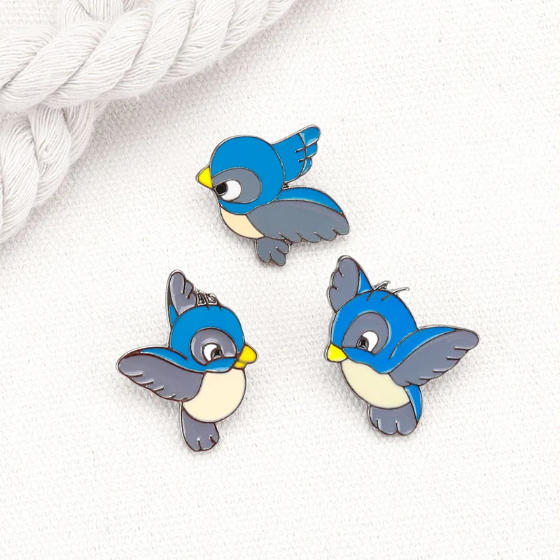3 шт./компл. набор брошек с булавками твердая эмаль синяя брошь птицами куртка