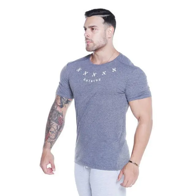 Мужские спортивные футболки для фитнеса, бодибилдинга, тонкие хлопковые футболки для мужчин с коротким рукавом для тренировок, мужские повседневные черные футболки с круглым вырезом, топы, одежда