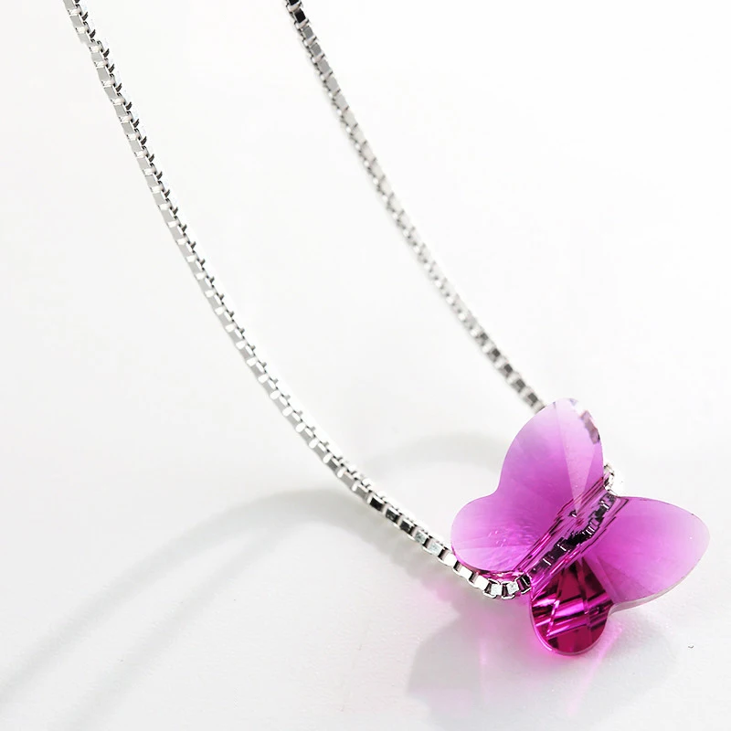 Милые бусы-бабочки ожерелье кулон кристаллы от Swarovski-Elements Настоящее серебро 925