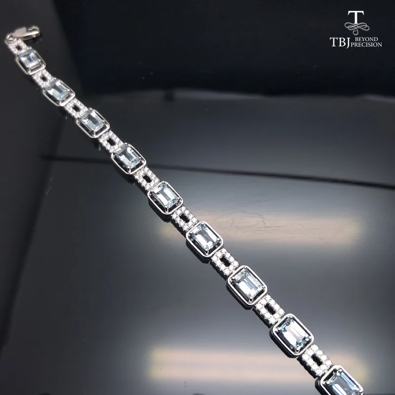 TBJ натуральный бразильский светильник 4.7ct вверх Аквамарин драгоценный браслет с