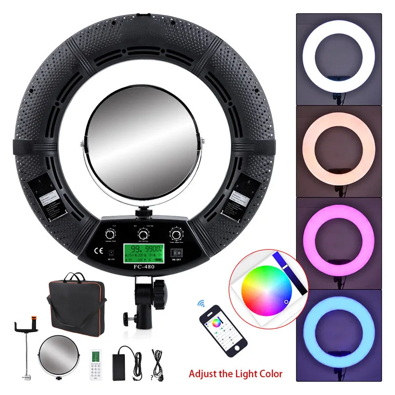 

Yidoblo FC-480 Colorful 480 Led Photographic Lighting Dimmable 2800-10000k 96W Camera Phone Photo Studio Ring Light Lamp Mirror