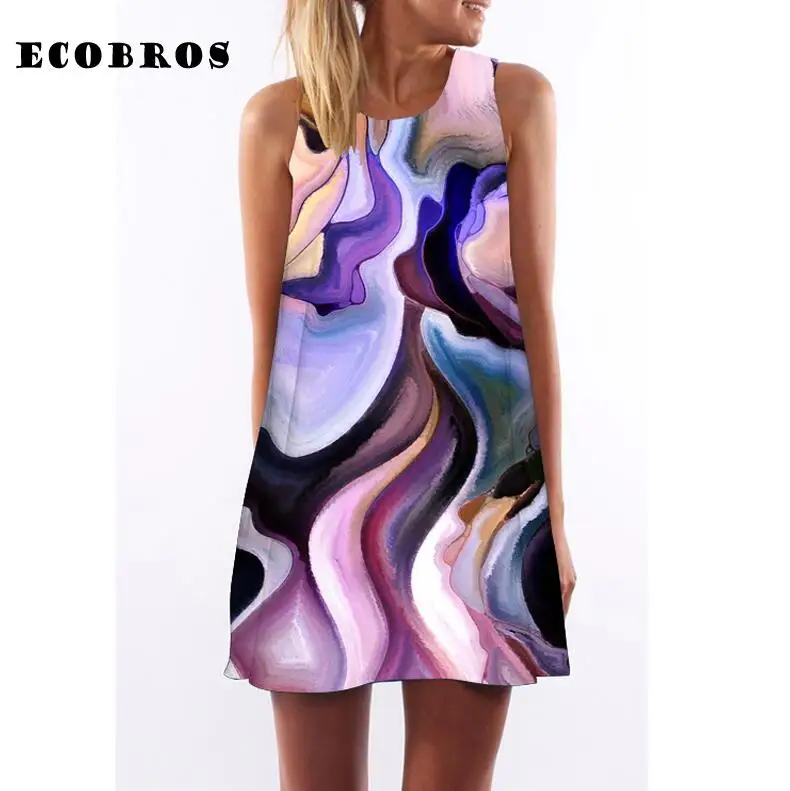 Мини платье женское летнее без рукавов с принтом животных|dress plus size women|summer dresswomen