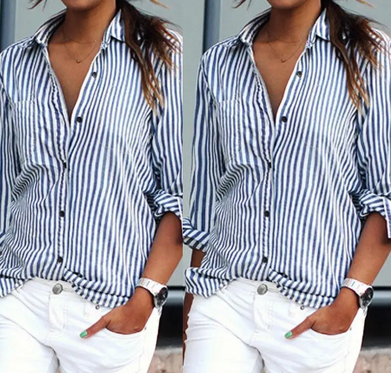 loose button blouse shirt women tops Spring Autumn Casual blue striped shirt Long sleeve cool blouse winter blusas 4XL 5XL