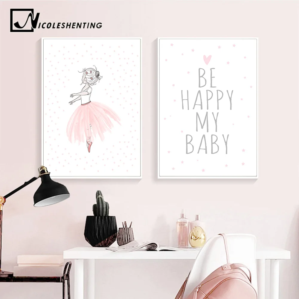 Настенная картина Kawaii для детской комнаты Картина на холсте розовые Мультяшные