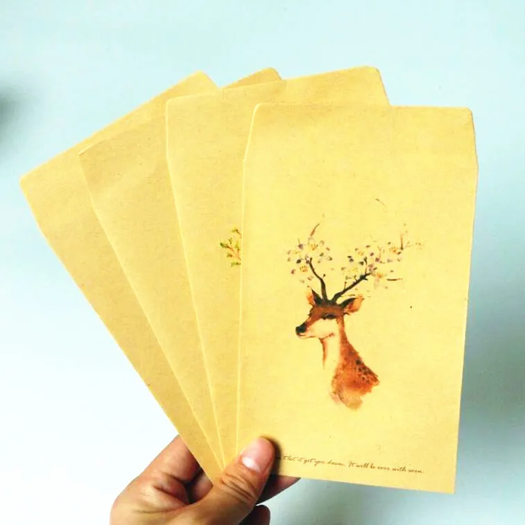 

80pcs/lot kawaii cute Deer series kraft paper envelopes gift envelope for wedding Invitation envelopes wholesale