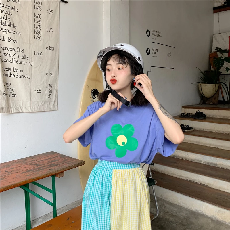 Высокая талия лоскутное блок контрастный карамельный цвет полосатый Boho Kawaii милая Лолита Mori девушка Корейская длинная юбка миди Маргаритка/Топ/рубашка