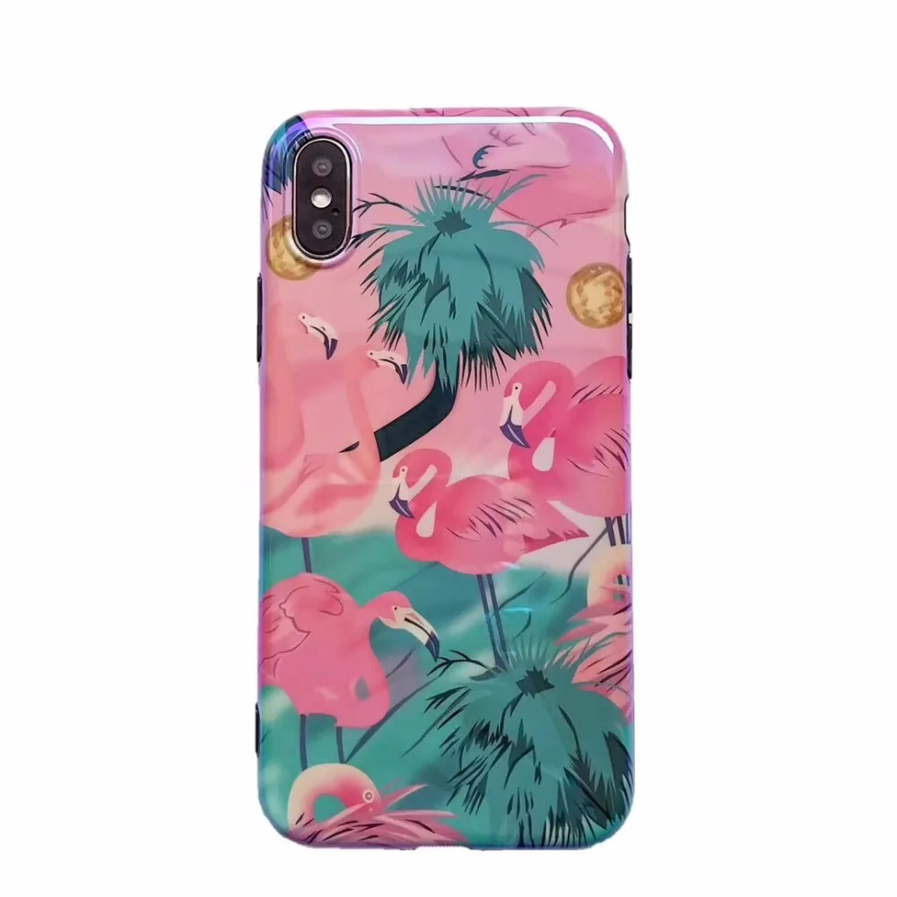 Прекрасный мультфильм Фламинго чехол для iPhone X модный гладкий зеленый лист Blu-Ray