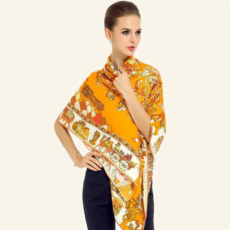 Женский саржевый шелковый шарф Европейский винтажный квадратный тюрбан с