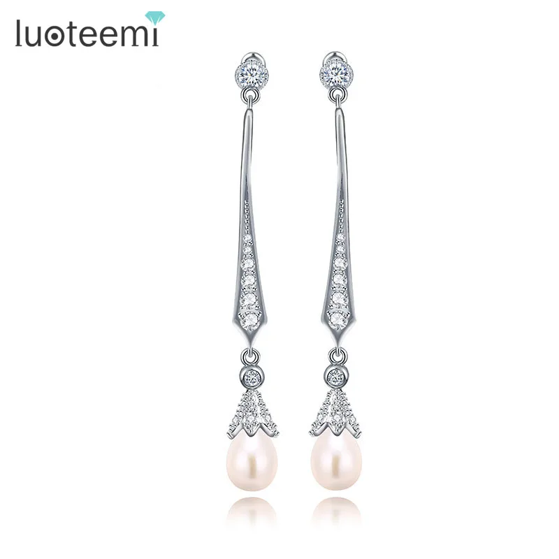 LUOTEEMI новой моде украшения для ушей серьги Сияющий CZ подвеской с искусственным
