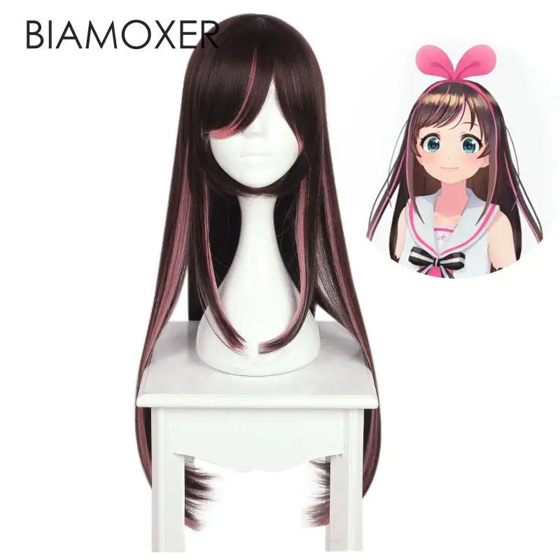 Biamoxer Ютубер Kizuna AI Косплэй костюм парик Для женщин длинные коричневые и розовые