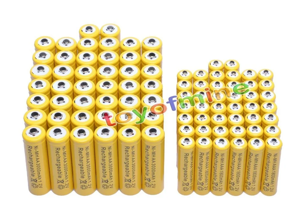 44x AA 3000mAh + AAA 1800mAh 1 2 V NiMH желтая аккумуляторная батарея 2A 3A|Перезаряжаемые батареи| |