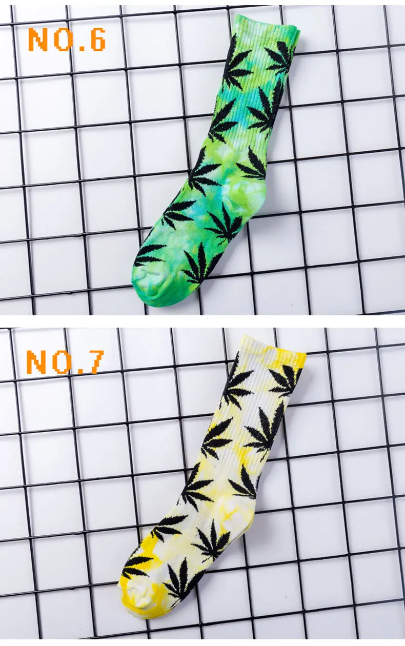 High-quality Tie-dyed Maple Leaf Socks Long Fashion Weed Socks Men Skateboard Hiphop Socks Meias Women Couple Cotton Socks 1Pair