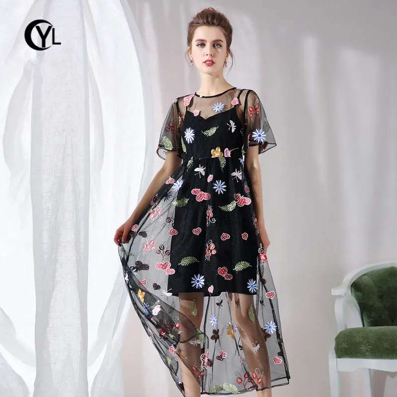 OUYALIN L XXXL 4XL 5XL Большие размеры летнее платье 2018 Для женщин с коротким рукавом Mesh Chic