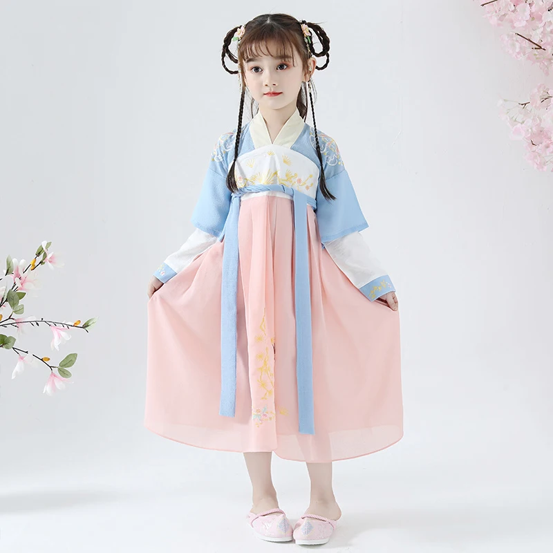 Старинный китайский костюм Hanfu и традиционная одежда для девочек детское летнее платье в китайском стиле народный танцевальный костюм DQL902