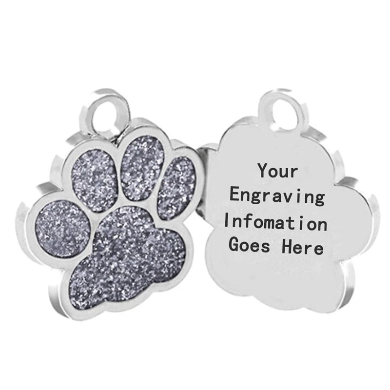 Silver Paw Перевозка груза падения Paw Форма собака ID жетон с гравировкой для собак кличка теги Pet Воротник Подвеска выгравированное имя и номер телефона - Цвет: Silver Paw