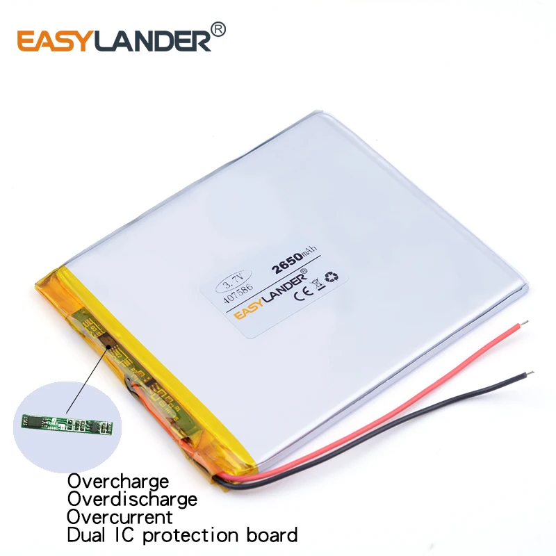 407586 2650MAH литий-ионные аккумуляторы для планшетных ПК 7 дюймов MP3 MP4 ipad tablet батарея