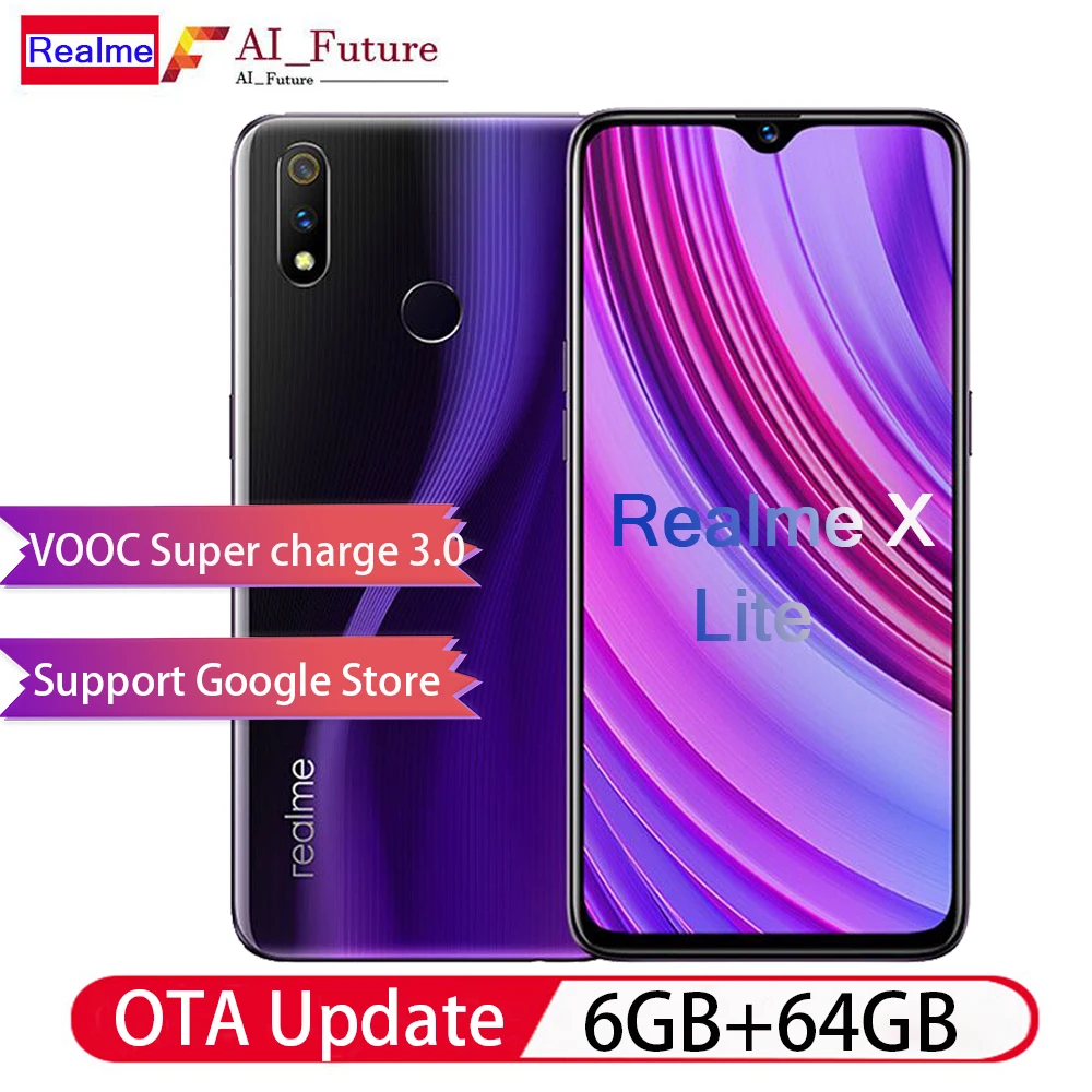 Оригинальный мобильный телефон Oppo Realme x lite 6 ГБ 64 Android G LTE Snapdragon 710 Восьмиядерный 3