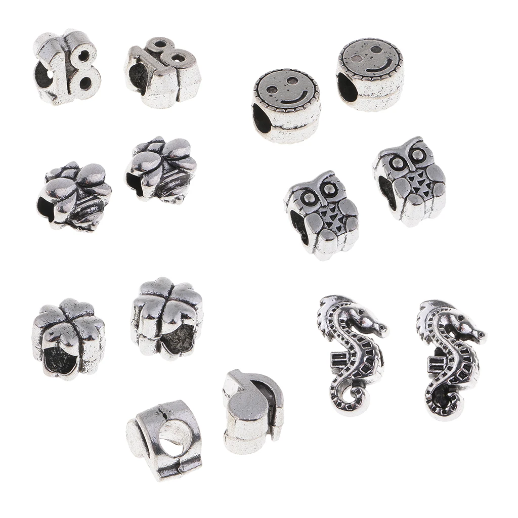 Pack of 12 Beautiful Large Hole Beads Metal Decorative for Clothing Bags Shoes Bracelet Decor | Дом и сад