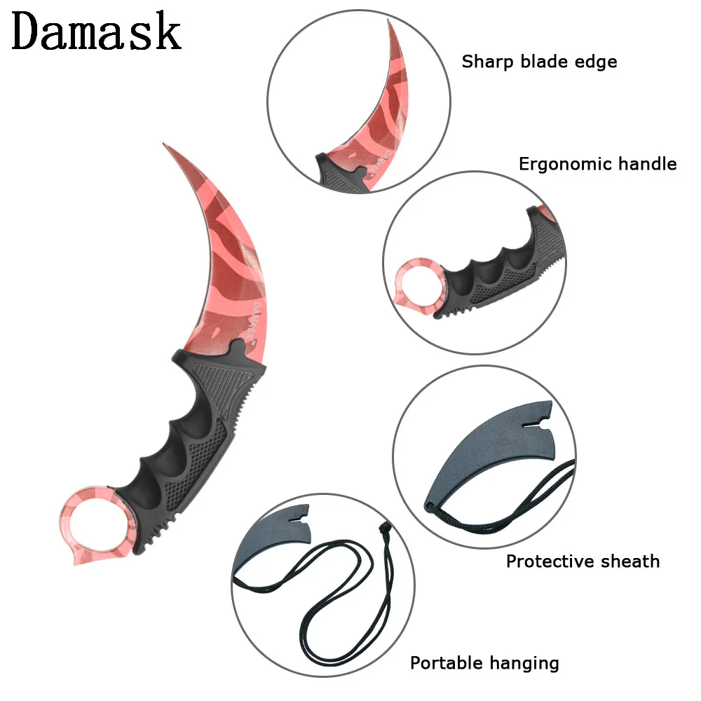 Высокое качество розовый узор CSGO нож Counter Strike коллекционный Karambit на открытом
