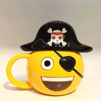 2019 new environmentally friendly ceramic cup with lid creative 3d coffee cup pirate pattern