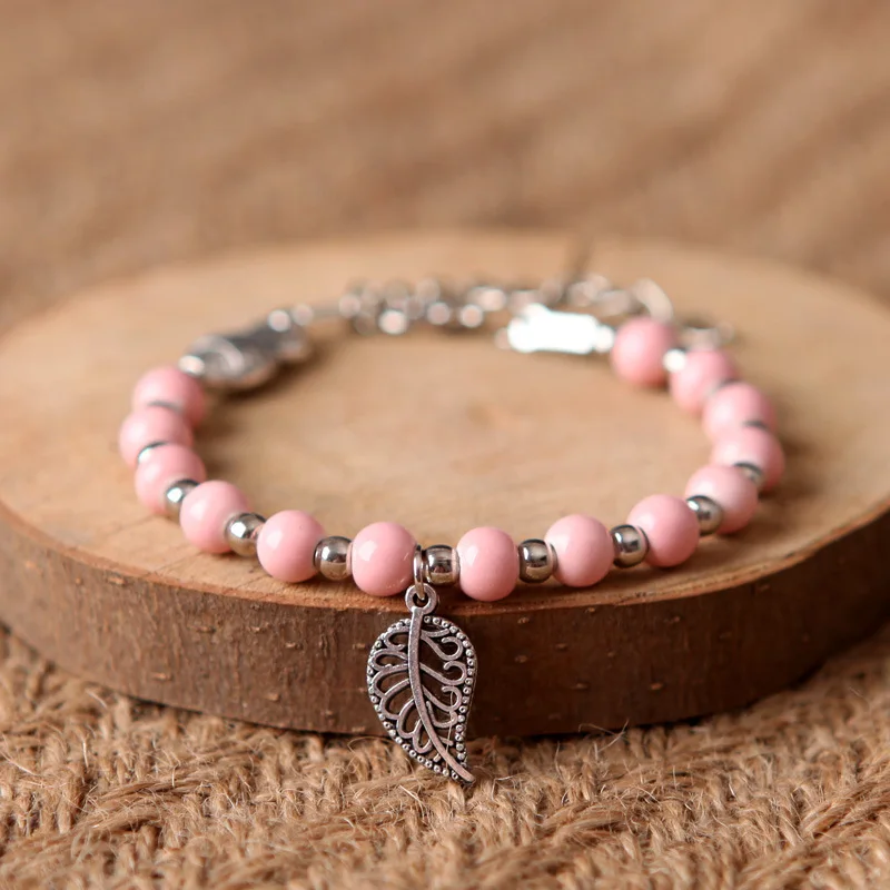 Ceramic Beaded Bracelet For Women Hollow Leaf Pendant Bracelets Men Charm Bangle Silver Color Beads Alloy Fish Open Bangles Gift | Украшения