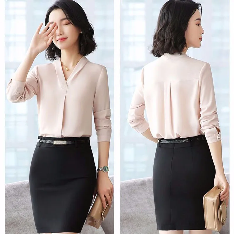 Женский офисный Топ с длинным рукавом и V-образным вырезом | Женская одежда