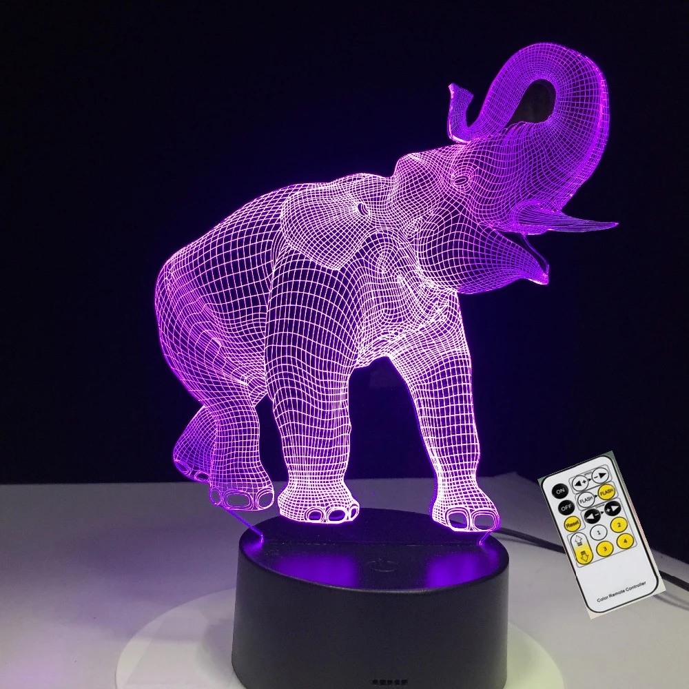 3d-лампа Happy Elephant 7 цветов USB ночник светодиодный светильник для детей подарок на