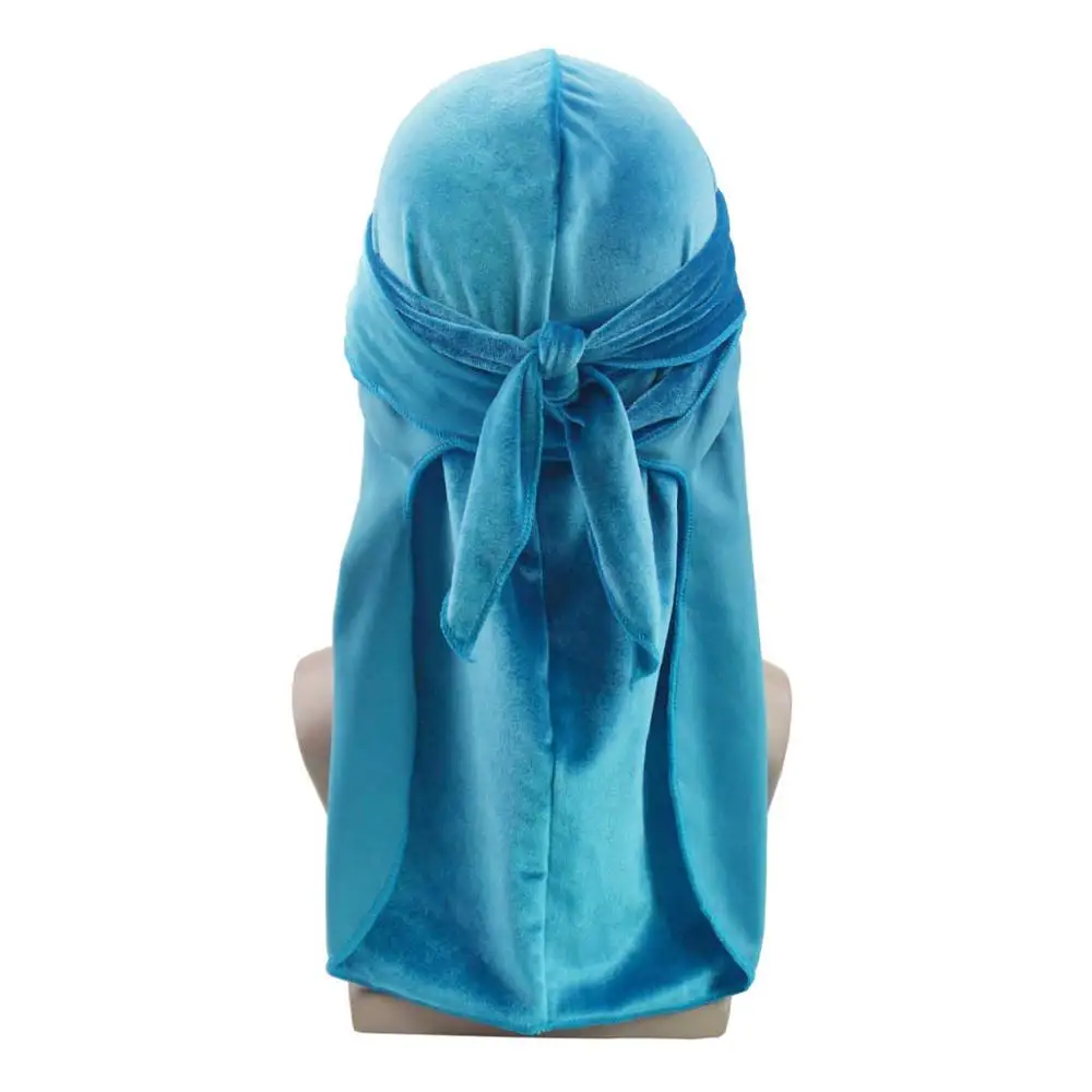 Baby Blue Новые роскошные мужские бархатные дюраги Бандана тюрбан шляпы парики Doo дюраг головной убор для байкеров головная повязка пиратская шляпа аксессуары для волос - Цвет: Baby Blue
