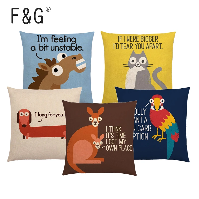 

Funny Cartoon Animal Cushion Cover Dinosaur Kangaroo Bee Dachshund Shark Funny Letters Decorative Letters Sofa Pillowcase