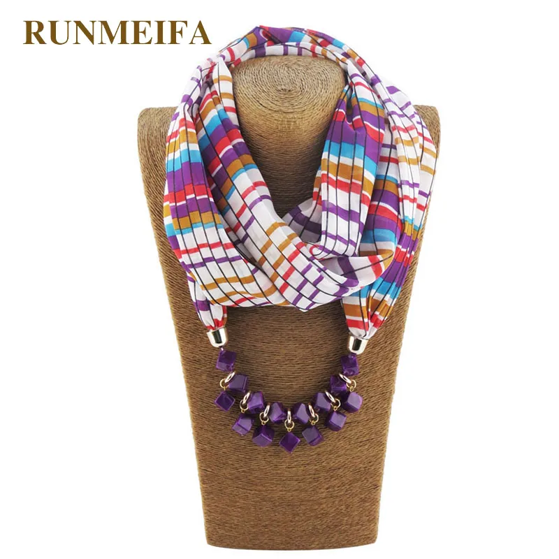 RUNMEIFA High Grade Colorful Voile Scarf Necklace Pearls Pendant For Women Jewelry Femme Eleagnt Accessories Echarpe |