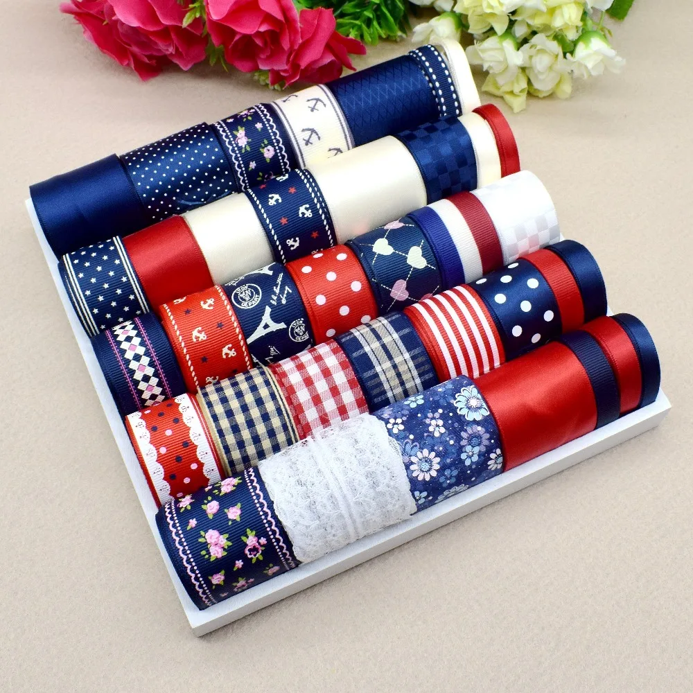 Темно синяя серия Grosgrain набор лент 37 метров Печать атласная лента DIY ленты тесьма