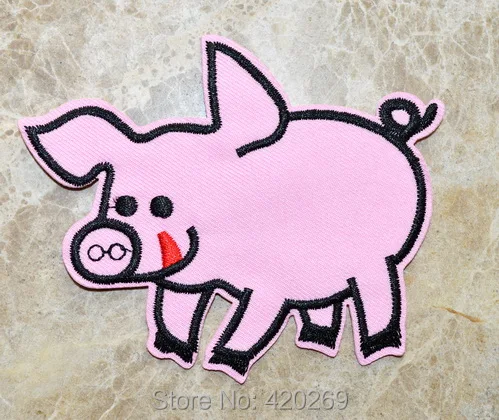 

HOT SALE! ~Hippie ~ Pink big Fat Pig Smile Iron On Patches, sew on patch,Appliques, Made of Cloth,100% Guaranteed Quality