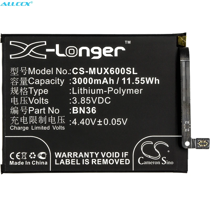 Аккумулятор Cameron Sino 3000 мАч BN36 для Xiaomi M1804D2SC M1804D2SE M1804D2ST Mi 6X A2 Wayne две SIM