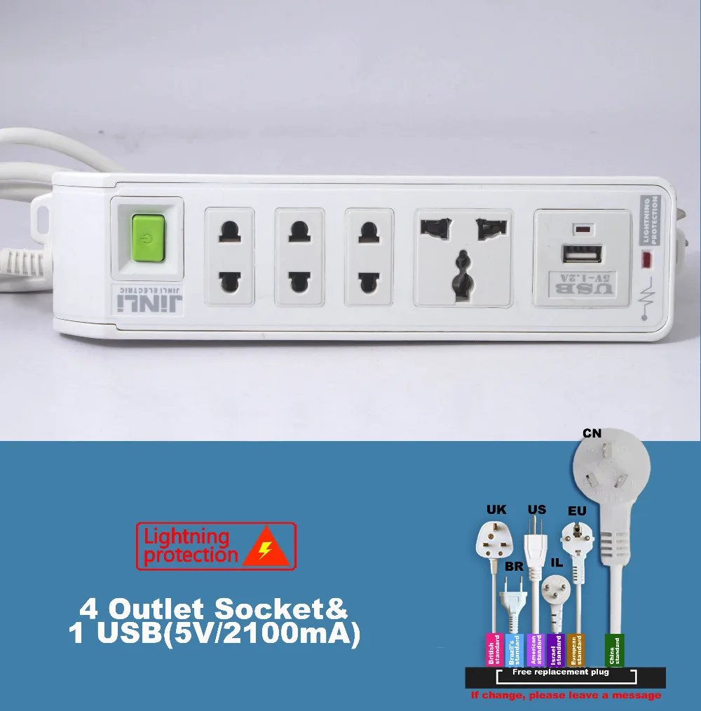 Сетевой фильтр с 4 розетками стандарта AU EU UK US USB|socket|socket 478 cpu cooling fanstrip screen |