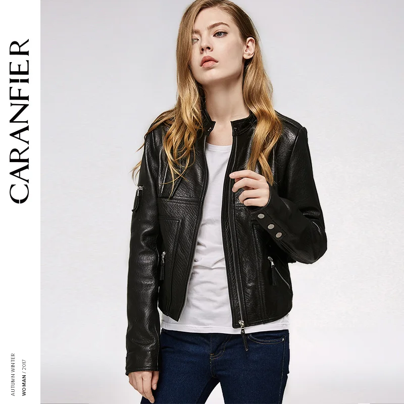 CARANFIER 2017 Женская куртка из натуральной кожи локомотив короткий модный топ 100%