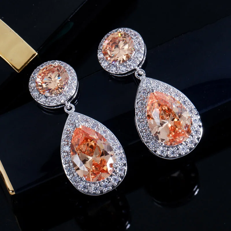 Серьги подвески женские с фианитом цвет белое золото E026|drop earrings|earrings fashionfashion drop