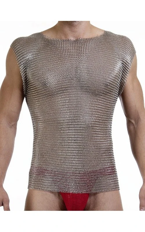 

Armor as a Viking costume for psychopath Chain mail stainless steel body armor T shirt shinny stainless steel vest body armor