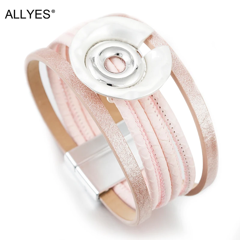 Розовый тонкий кожаный браслет ALLYES модный круглый металлический Шарм
