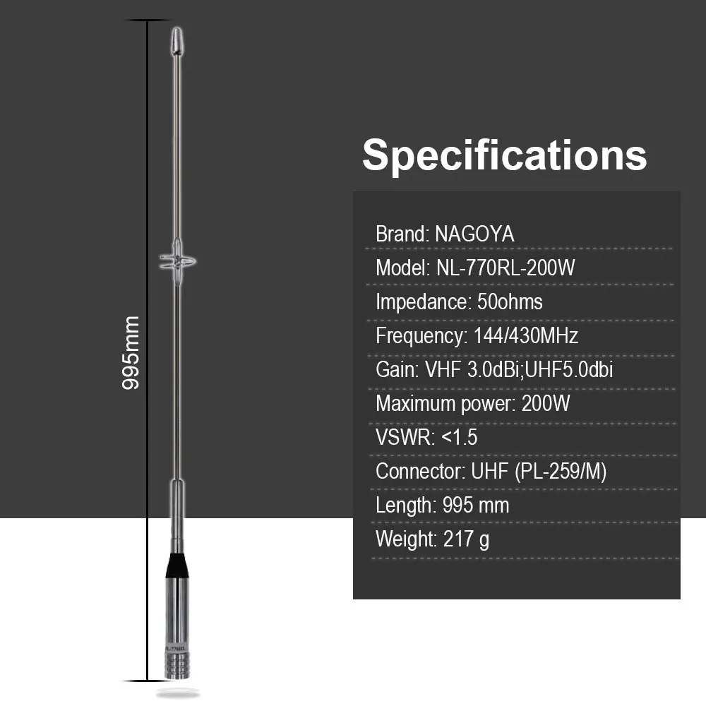 Оригинал NAGOYA Мобильная радио антенна NL 770R 200 вт для QYT KT 780 PLUS 980 KT780 KT980