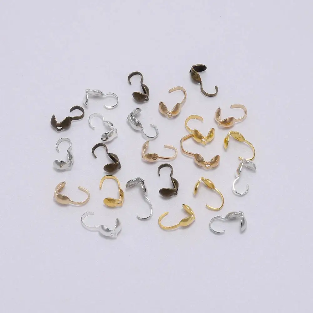 

200pcs 4mm Crimp Beads Cove Clasps Hook String Leather Clip Foldover Cord End Caps Ball Chain Connectors For DIY Jewelry Making