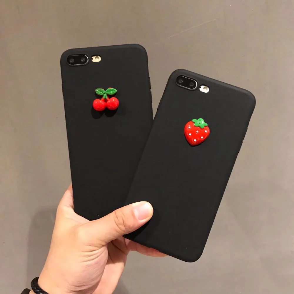 Для Iphone 7 чехол Новая мода ручной Прекрасный Cherry Черный силиконовый для plus