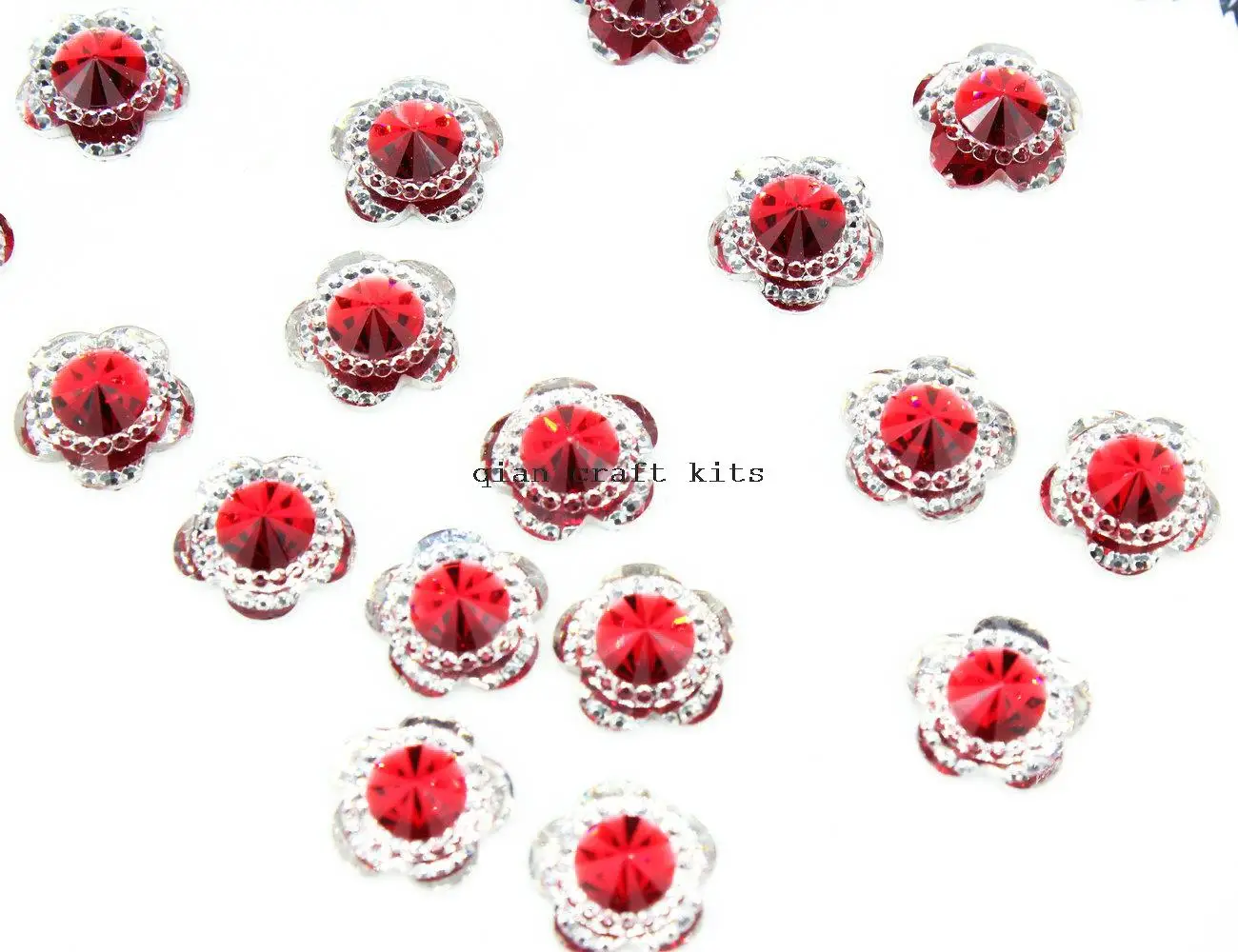 

400pcs 14mm RED RHINESTONE Flower Resin for Hair Bow Center Card Making, Cellphone Decoration, Earrings cabochons