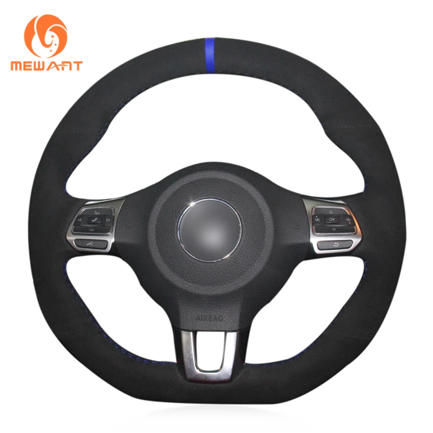 MEWANT черная замша настоящая кожа чехол на руль для Volkswagen Golf 6 GTI MK6 VW Polo GTI Scirocco R Passat CC R-Line 2010