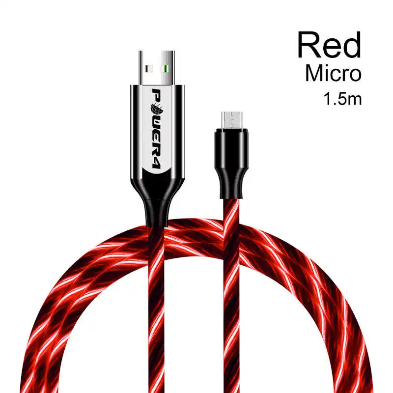 Micro-Red Power4 1,5 м usb type-C кабель для передачи данных для iPhone со светящимся проводом для зарядки Micro USB для samsung Xiaomi кабель зарядное устройство двустороннее - Цвет: Micro-Red