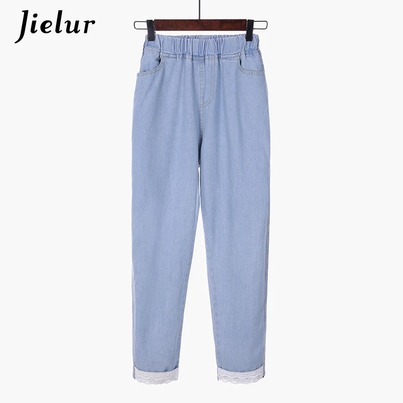 Jielur Chic S 5XL Kawaii кружево джинсы Mujer 2020 в Корейском стиле короткие синие с высокой