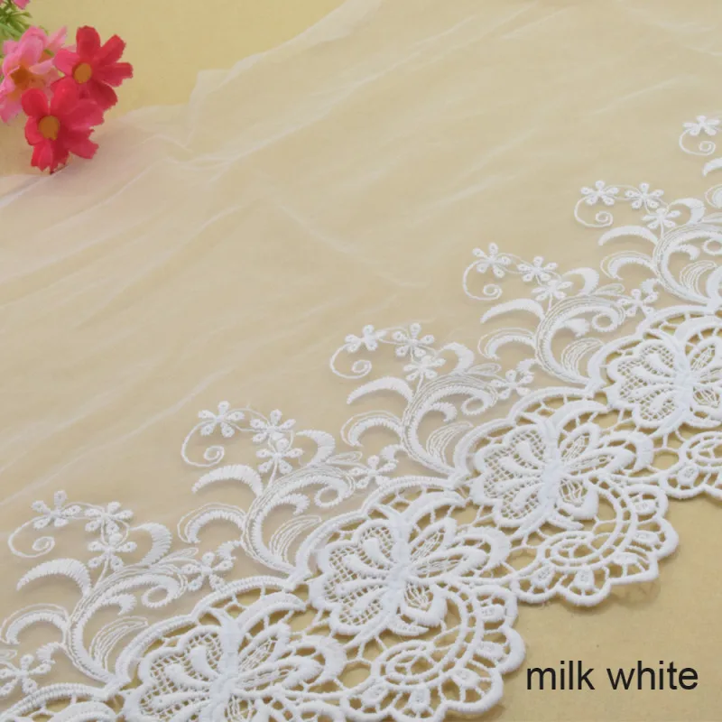 milk white 18 см белый хлопок вышитые Кружева гипюровые ленты отделка свадебное украшение DIY Аксессуары куклы кружева АФРИКАНСКАЯ Кружевная аппликация#3913 - Цвет: milk white