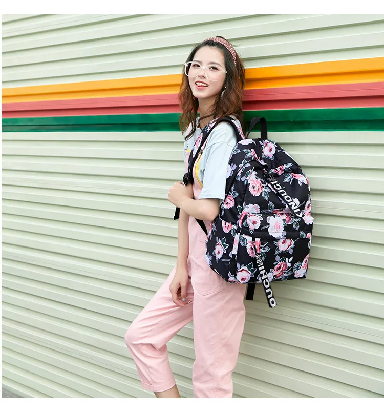 

Fengdong 2pcs/set floral school bags for teenage girls food bag set student flowers school backpack kids book bag dropshipping