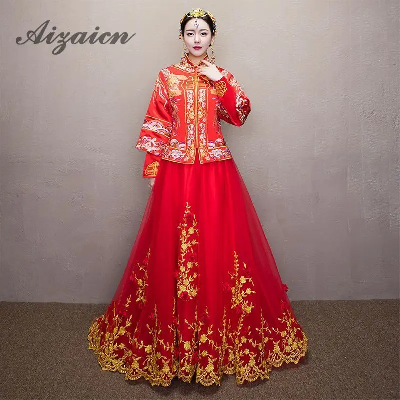 2018 Новый китайский стиль Свадебные платья Qipao элегантное красное свадебное