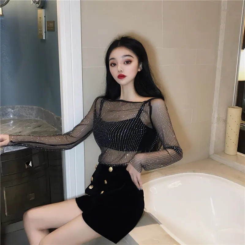 Hzirip Appliques Mesh Lace Fresh Female Slash Neck High Quality Casual Sweet Solid Loose Free Simple All-Match Shirts 2 Colors | Женская